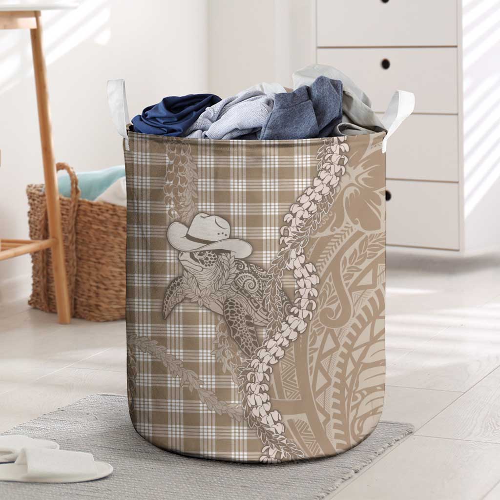 Beige Hawaii Palaka Cowboy Turtle Laundry Basket Hawaiian Paniolo Puakenikeni Maile Lei DT05 Beige - Polynesian Pride