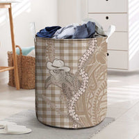 Beige Hawaii Palaka Cowboy Turtle Laundry Basket Hawaiian Paniolo Puakenikeni Maile Lei DT05 Beige - Polynesian Pride