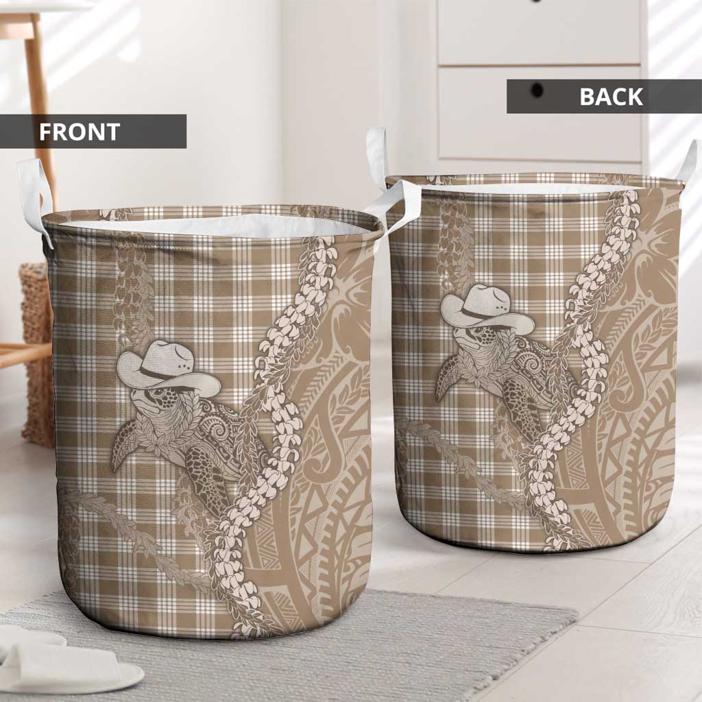 Beige Hawaii Palaka Cowboy Turtle Laundry Basket Hawaiian Paniolo Puakenikeni Maile Lei DT05 - Polynesian Pride
