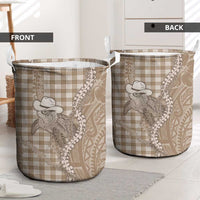 Beige Hawaii Palaka Cowboy Turtle Laundry Basket Hawaiian Paniolo Puakenikeni Maile Lei DT05 - Polynesian Pride