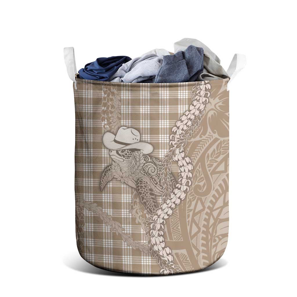 Beige Hawaii Palaka Cowboy Turtle Laundry Basket Hawaiian Paniolo Puakenikeni Maile Lei DT05 - Polynesian Pride