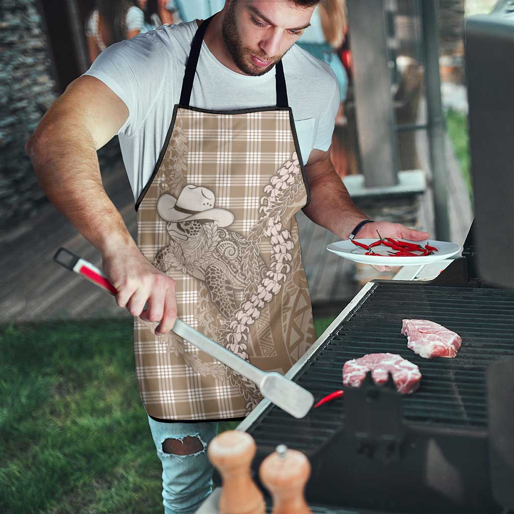 Beige Hawaii Palaka Cowboy Turtle Apron Hawaiian Paniolo Puakenikeni Maile Lei DT05 - Polynesian Pride