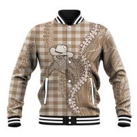 Beige Hawaii Palaka Cowboy Turtle Baseball Jacket Hawaiian Paniolo Puakenikeni Maile Lei DT05 Unisex Beige - Polynesian Pride