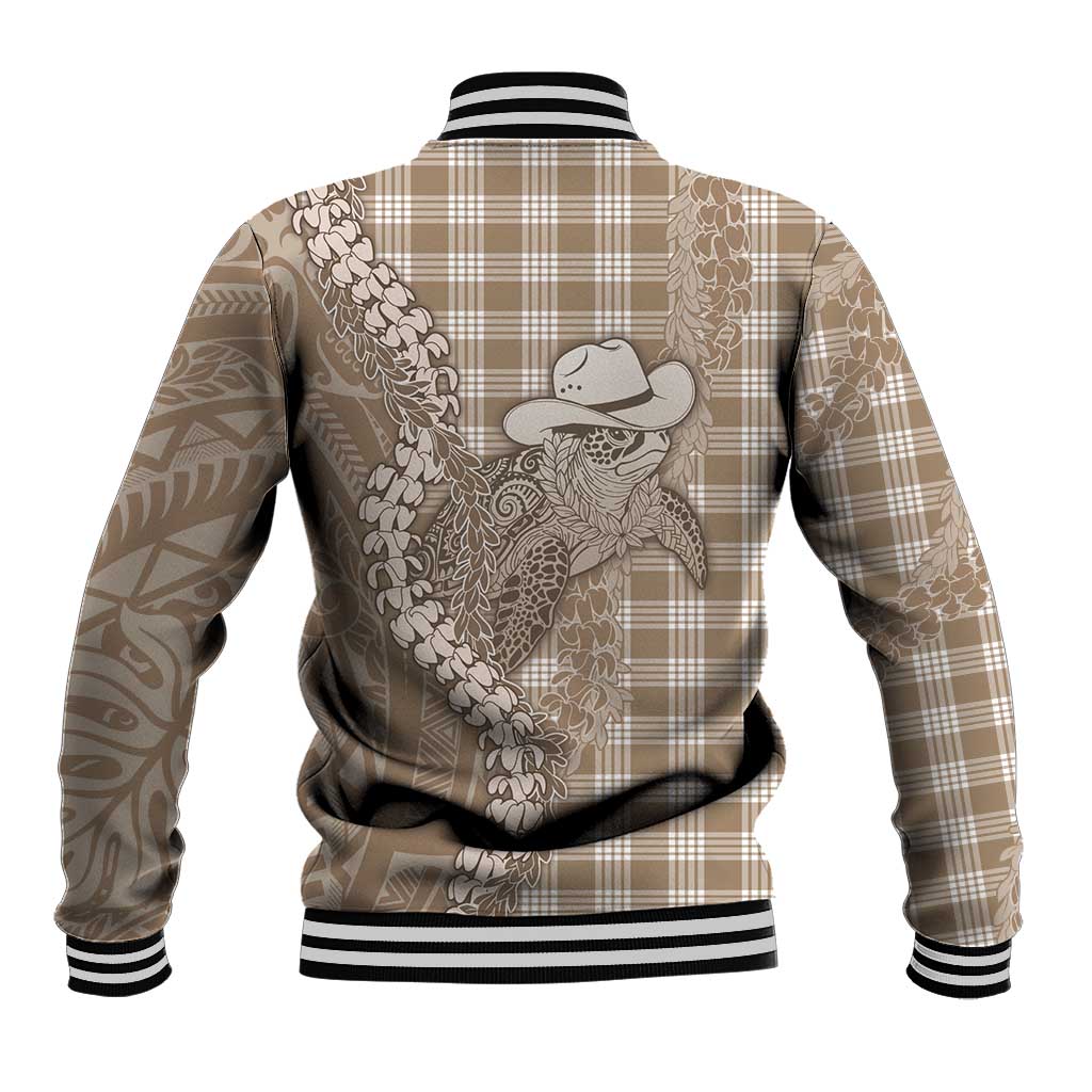 Beige Hawaii Palaka Cowboy Turtle Baseball Jacket Hawaiian Paniolo Puakenikeni Maile Lei DT05 - Polynesian Pride