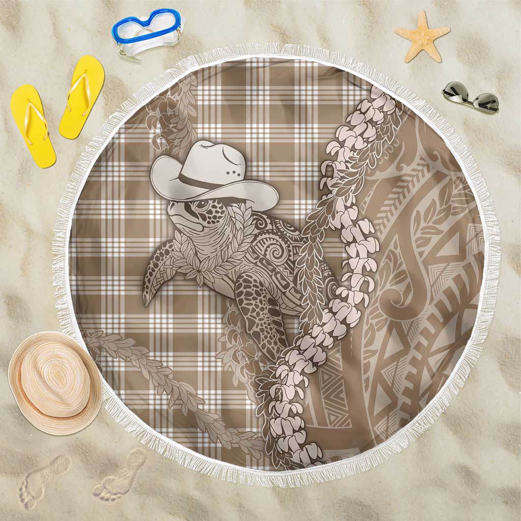 Beige Hawaii Palaka Cowboy Turtle Beach Blanket Hawaiian Paniolo Puakenikeni Maile Lei - Polynesian Pride