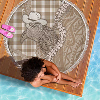 Beige Hawaii Palaka Cowboy Turtle Beach Blanket Hawaiian Paniolo Puakenikeni Maile Lei - Polynesian Pride