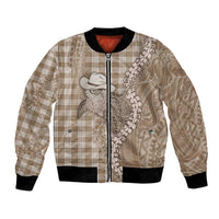 Beige Hawaii Palaka Cowboy Turtle Bomber Jacket Hawaiian Paniolo Puakenikeni Maile Lei DT05 Unisex Beige - Polynesian Pride