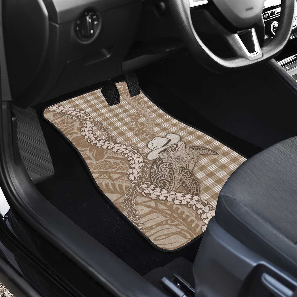 Beige Hawaii Palaka Cowboy Turtle Car Mats Hawaiian Paniolo Puakenikeni Maile Lei - Polynesian Pride