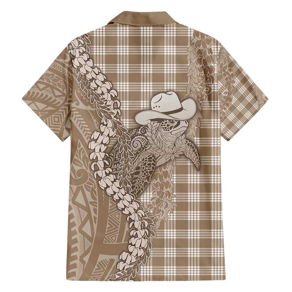 Beige Hawaii Palaka Cowboy Turtle Family Matching Off Shoulder Maxi Dress and Hawaiian Shirt Hawaiian Paniolo Puakenikeni Maile Lei - Polynesian Pride