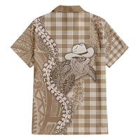 Beige Hawaii Palaka Cowboy Turtle Family Matching Puletasi and Hawaiian Shirt Hawaiian Paniolo Puakenikeni Maile Lei - Polynesian Pride