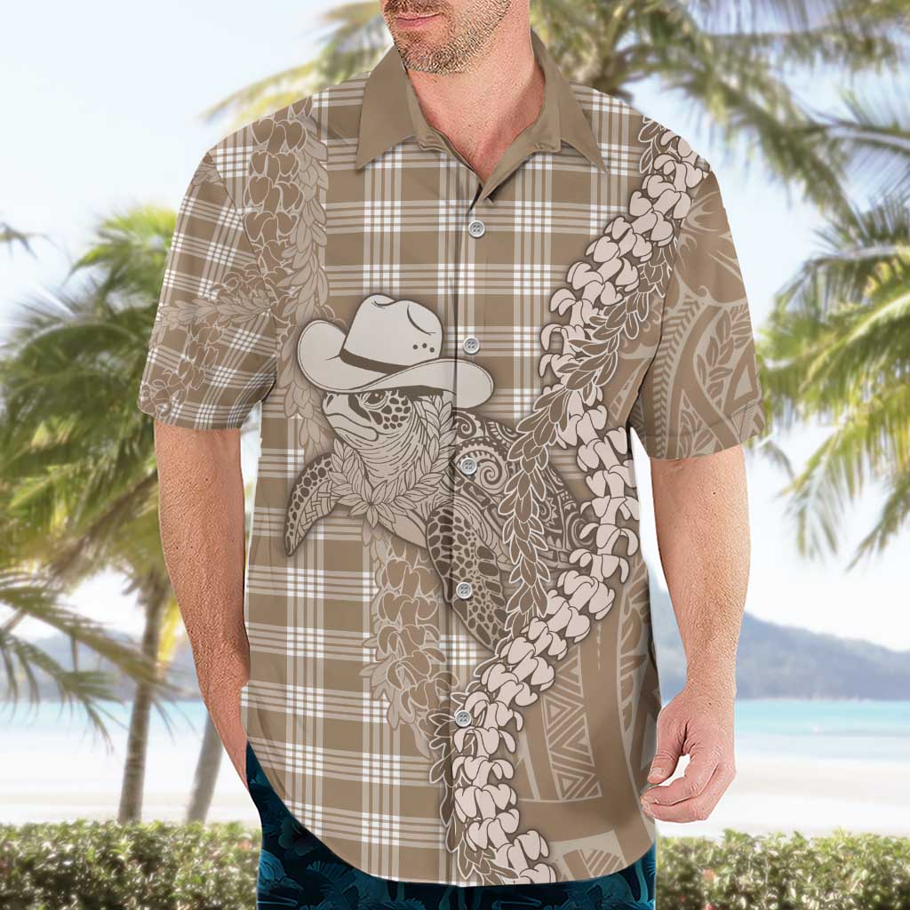 Beige Hawaii Palaka Cowboy Turtle Hawaiian Shirt Hawaiian Paniolo Puakenikeni Maile Lei - Polynesian Pride