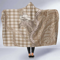 Beige Hawaii Palaka Cowboy Turtle Hooded Blanket Hawaiian Paniolo Puakenikeni Maile Lei - Polynesian Pride