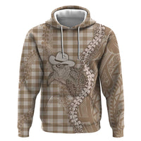 Beige Hawaii Palaka Cowboy Turtle Hoodie Hawaiian Paniolo Puakenikeni Maile Lei - Polynesian Pride
