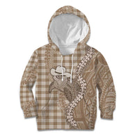Beige Hawaii Palaka Cowboy Turtle Kid Hoodie Hawaiian Paniolo Puakenikeni Maile Lei - Polynesian Pride