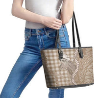 Beige Hawaii Palaka Cowboy Turtle Leather Tote Bag Hawaiian Paniolo Puakenikeni Maile Lei - Polynesian Pride