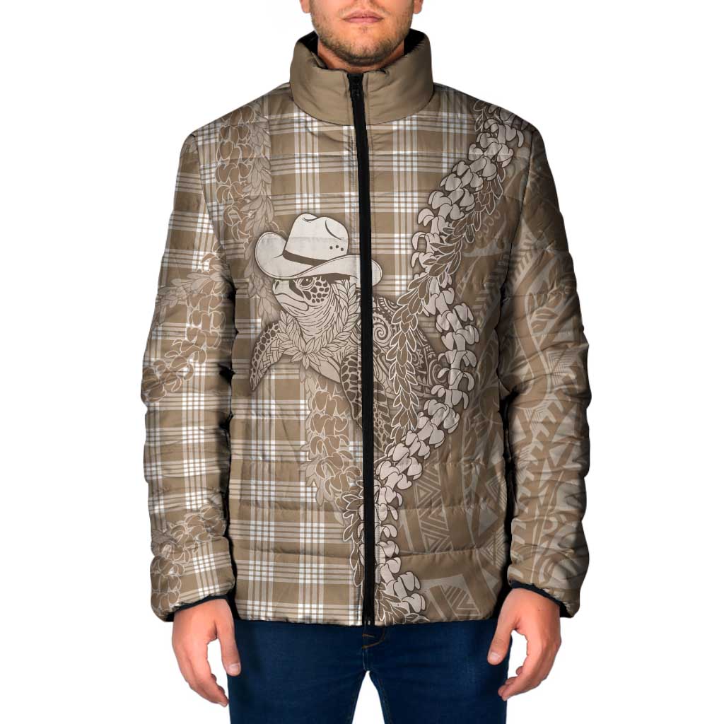 Beige Hawaii Palaka Cowboy Turtle Padded Jacket Hawaiian Paniolo Puakenikeni Maile Lei DT05 Men Beige - Polynesian Pride
