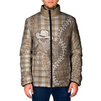 Beige Hawaii Palaka Cowboy Turtle Padded Jacket Hawaiian Paniolo Puakenikeni Maile Lei DT05 Men Beige - Polynesian Pride