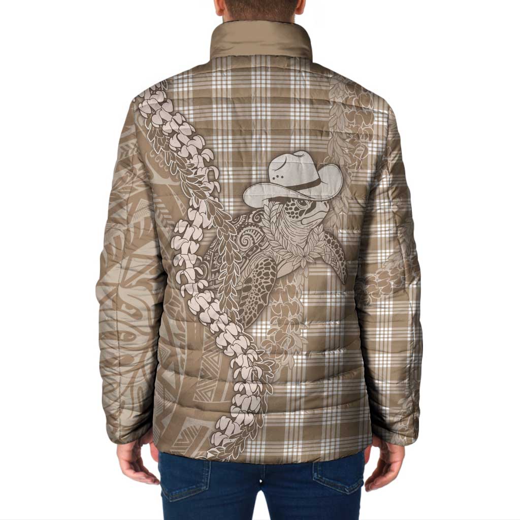 Beige Hawaii Palaka Cowboy Turtle Padded Jacket Hawaiian Paniolo Puakenikeni Maile Lei DT05 - Polynesian Pride