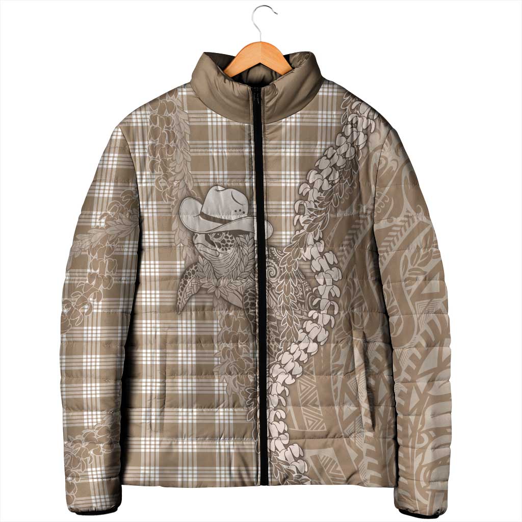 Beige Hawaii Palaka Cowboy Turtle Padded Jacket Hawaiian Paniolo Puakenikeni Maile Lei DT05 - Polynesian Pride