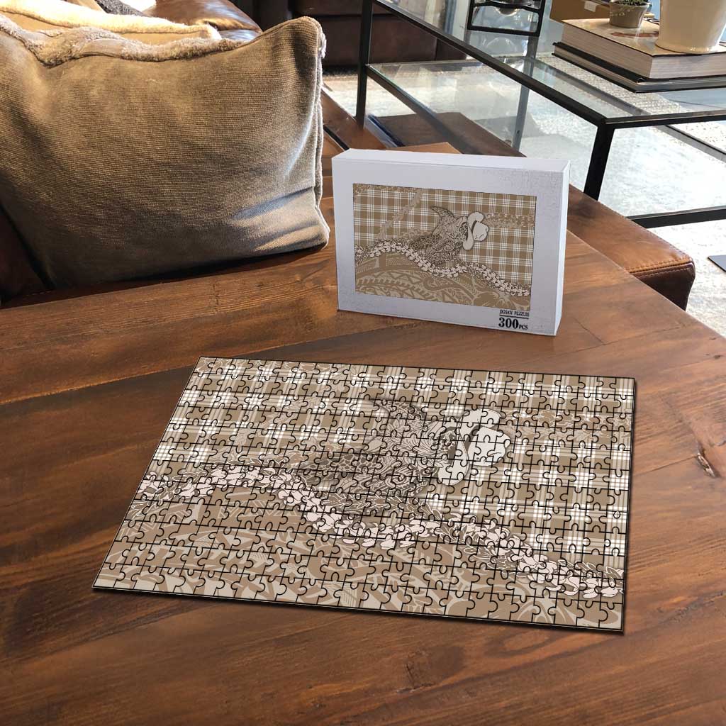Beige Hawaii Palaka Cowboy Turtle Puzzle Hawaiian Paniolo Puakenikeni Maile Lei - Polynesian Pride