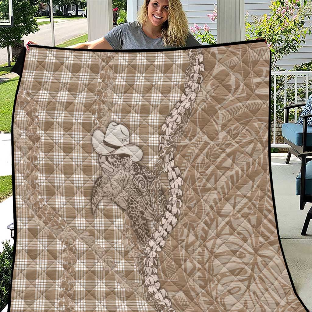 Beige Hawaii Palaka Cowboy Turtle Quilt Hawaiian Paniolo Puakenikeni Maile Lei - Polynesian Pride