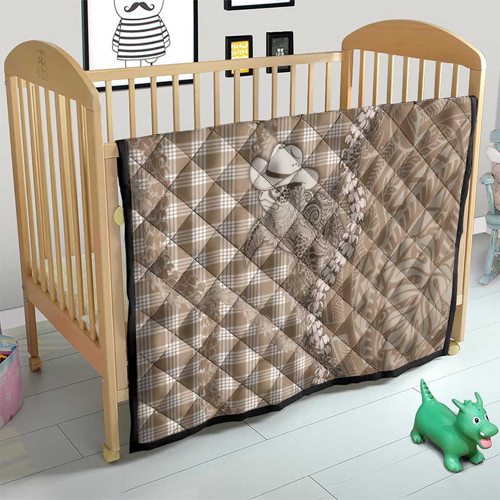 Beige Hawaii Palaka Cowboy Turtle Quilt Hawaiian Paniolo Puakenikeni Maile Lei - Polynesian Pride