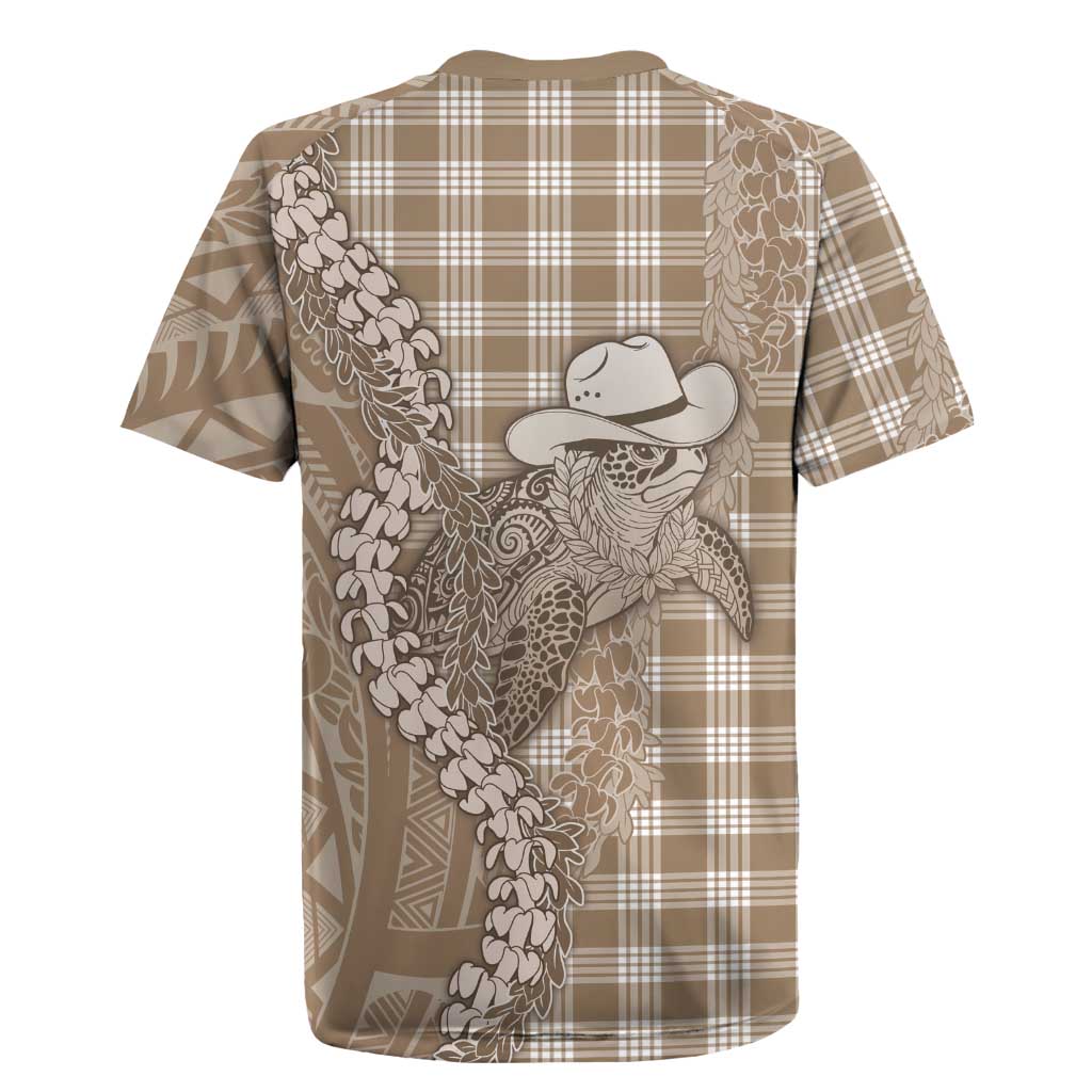 Beige Hawaii Palaka Cowboy Turtle Rugby Jersey Hawaiian Paniolo Puakenikeni Maile Lei - Polynesian Pride
