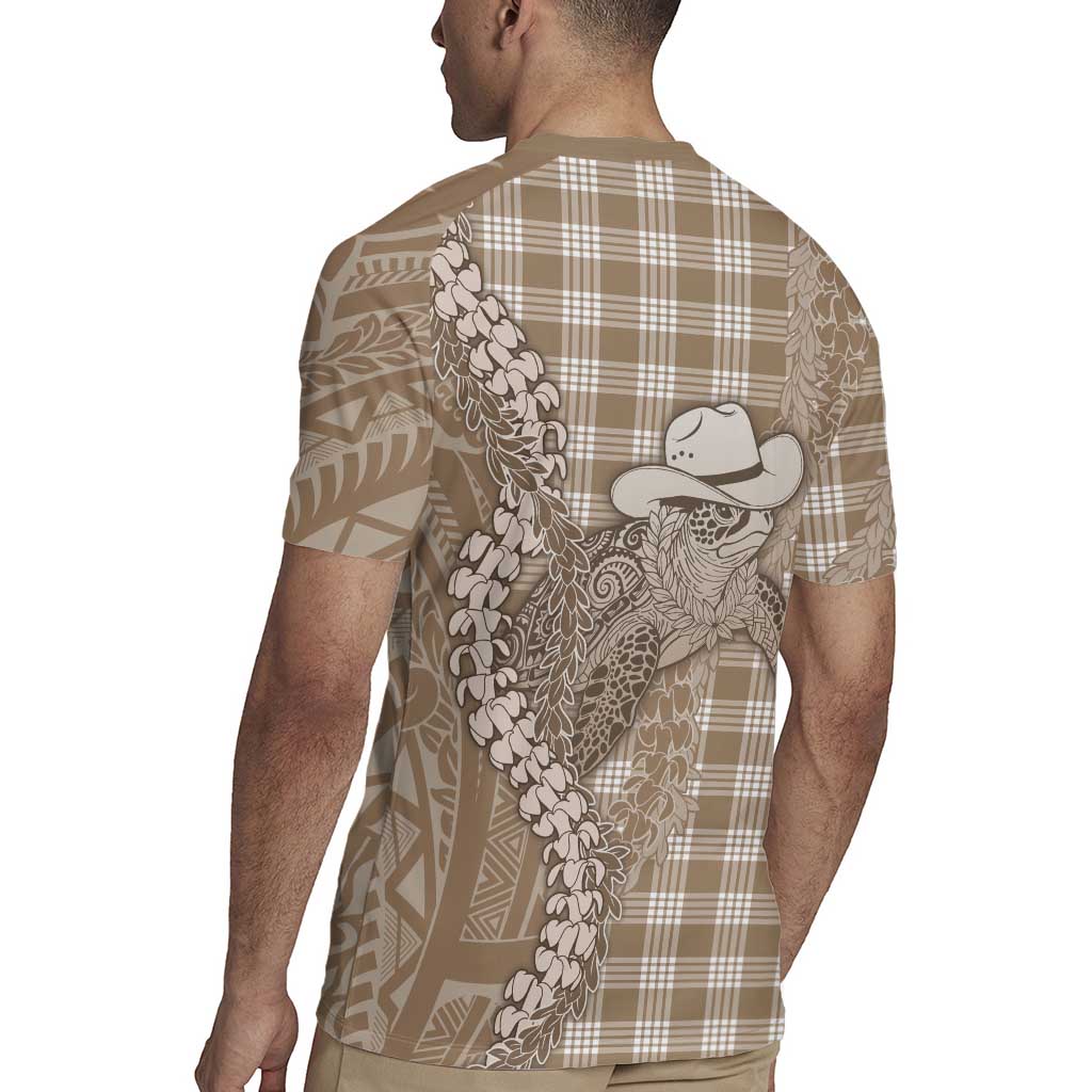 Beige Hawaii Palaka Cowboy Turtle Rugby Jersey Hawaiian Paniolo Puakenikeni Maile Lei - Polynesian Pride