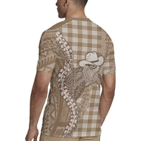Beige Hawaii Palaka Cowboy Turtle Rugby Jersey Hawaiian Paniolo Puakenikeni Maile Lei - Polynesian Pride