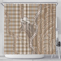 Beige Hawaii Palaka Cowboy Turtle Shower Curtain Hawaiian Paniolo Puakenikeni Maile Lei - Polynesian Pride