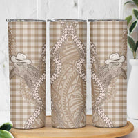 Beige Hawaii Palaka Cowboy Turtle Skinny Tumbler Hawaiian Paniolo Puakenikeni Maile Lei - Polynesian Pride