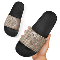 Beige Hawaii Palaka Cowboy Turtle Slide Sandals Hawaiian Paniolo Puakenikeni Maile Lei DT05 - Polynesian Pride