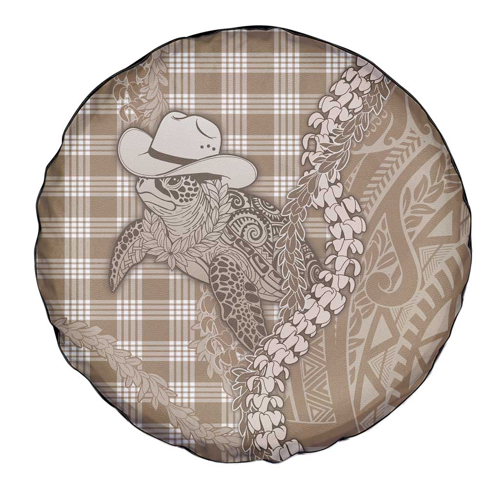 Beige Hawaii Palaka Cowboy Turtle Spare Tire Cover Hawaiian Paniolo Puakenikeni Maile Lei - Polynesian Pride