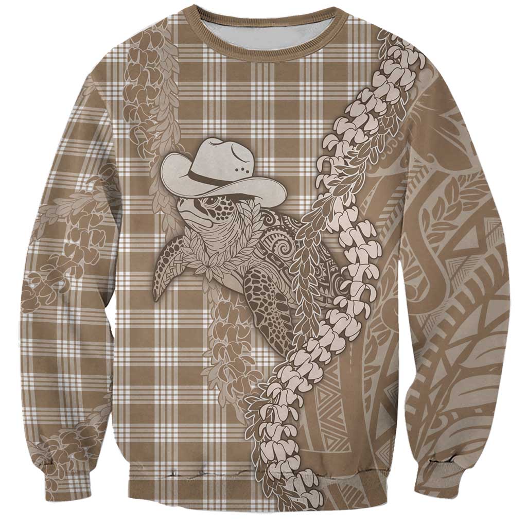 Beige Hawaii Palaka Cowboy Turtle Sweatshirt Hawaiian Paniolo Puakenikeni Maile Lei DT05 Unisex Beige - Polynesian Pride