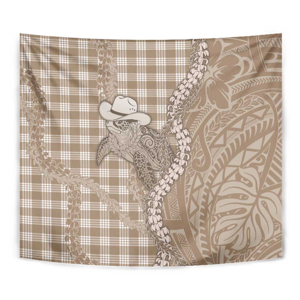 Beige Hawaii Palaka Cowboy Turtle Tapestry Hawaiian Paniolo Puakenikeni Maile Lei - Polynesian Pride