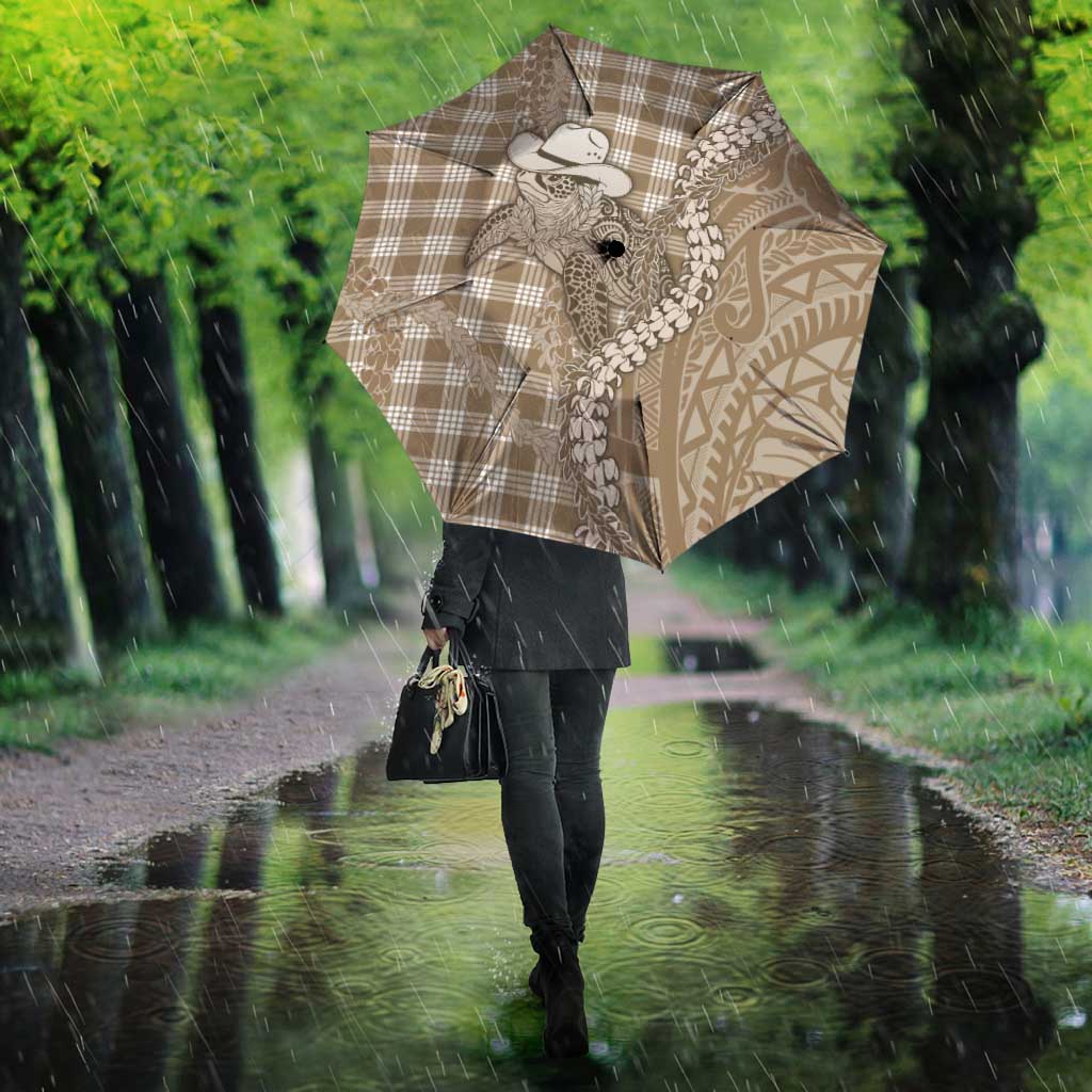 Beige Hawaii Palaka Cowboy Turtle Umbrella Hawaiian Paniolo Puakenikeni Maile Lei - Polynesian Pride
