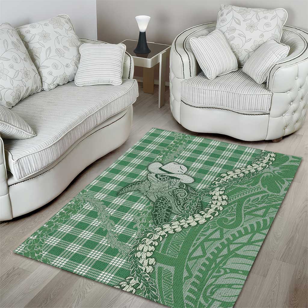Green Hawaii Palaka Cowboy Turtle Area Rug Hawaiian Paniolo Puakenikeni Maile Lei - Polynesian Pride