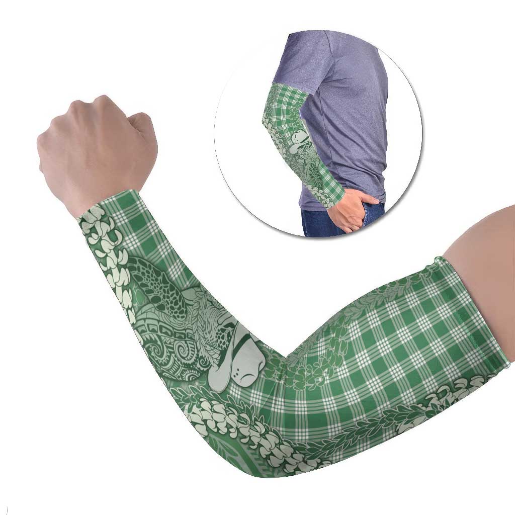 Green Hawaii Palaka Cowboy Turtle Arm Sleeves Hawaiian Paniolo Puakenikeni Maile Lei - Polynesian Pride