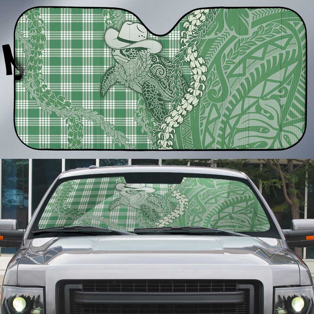 Green Hawaii Palaka Cowboy Turtle Auto Sun Shade Hawaiian Paniolo Puakenikeni Maile Lei - Polynesian Pride