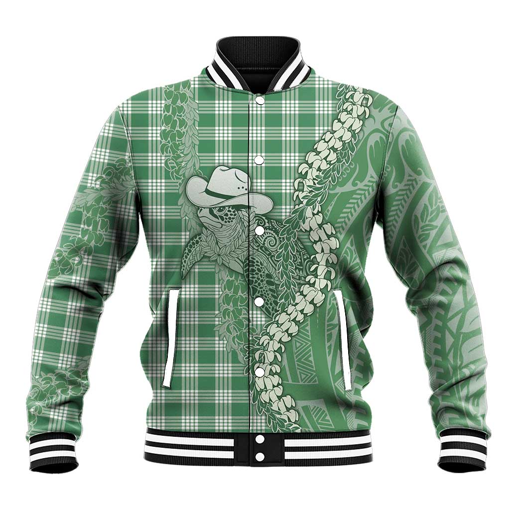 Green Hawaii Palaka Cowboy Turtle Baseball Jacket Hawaiian Paniolo Puakenikeni Maile Lei DT05 Unisex Green - Polynesian Pride