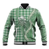 Green Hawaii Palaka Cowboy Turtle Baseball Jacket Hawaiian Paniolo Puakenikeni Maile Lei DT05 Unisex Green - Polynesian Pride