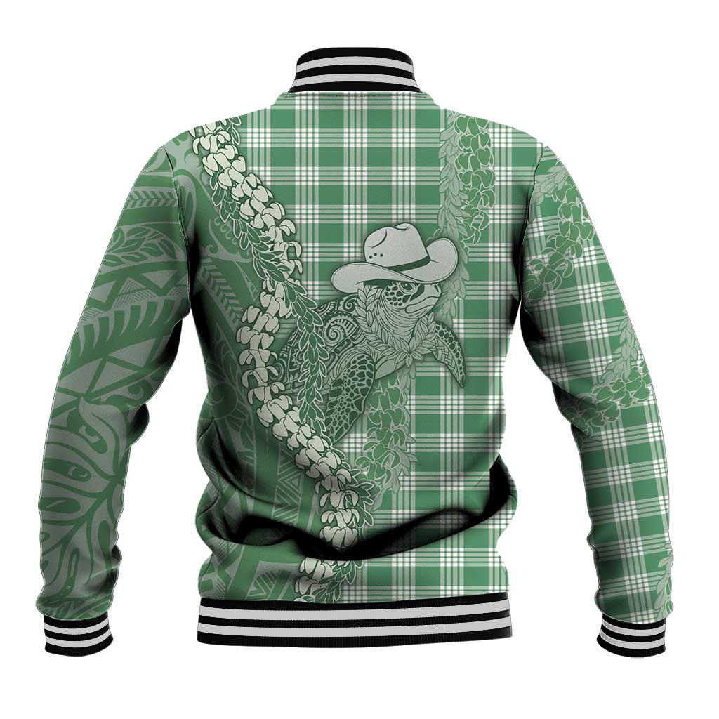 Green Hawaii Palaka Cowboy Turtle Baseball Jacket Hawaiian Paniolo Puakenikeni Maile Lei DT05 - Polynesian Pride