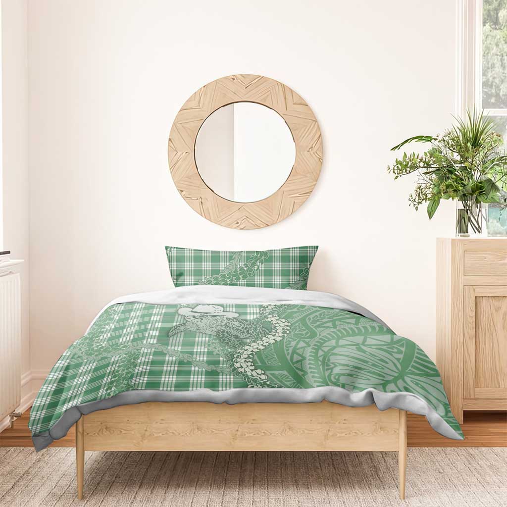 Green Hawaii Palaka Cowboy Turtle Bedding Set Hawaiian Paniolo Puakenikeni Maile Lei - Polynesian Pride