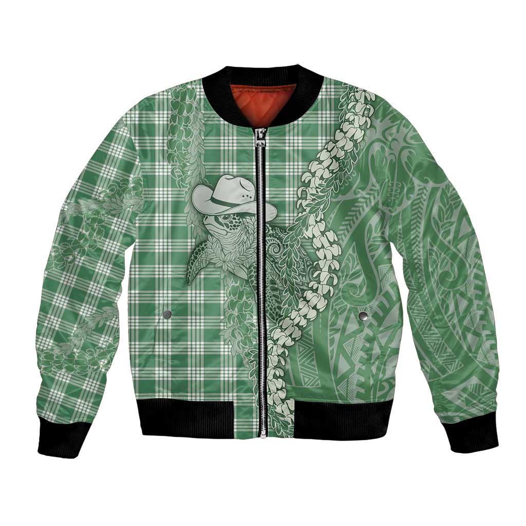 Green Hawaii Palaka Cowboy Turtle Bomber Jacket Hawaiian Paniolo Puakenikeni Maile Lei DT05 Unisex Green - Polynesian Pride
