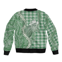 Green Hawaii Palaka Cowboy Turtle Bomber Jacket Hawaiian Paniolo Puakenikeni Maile Lei DT05 - Polynesian Pride
