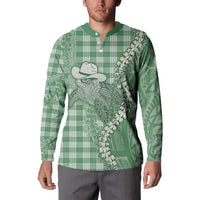 Green Hawaii Palaka Cowboy Turtle Button Sweatshirt Hawaiian Paniolo Puakenikeni Maile Lei - Polynesian Pride