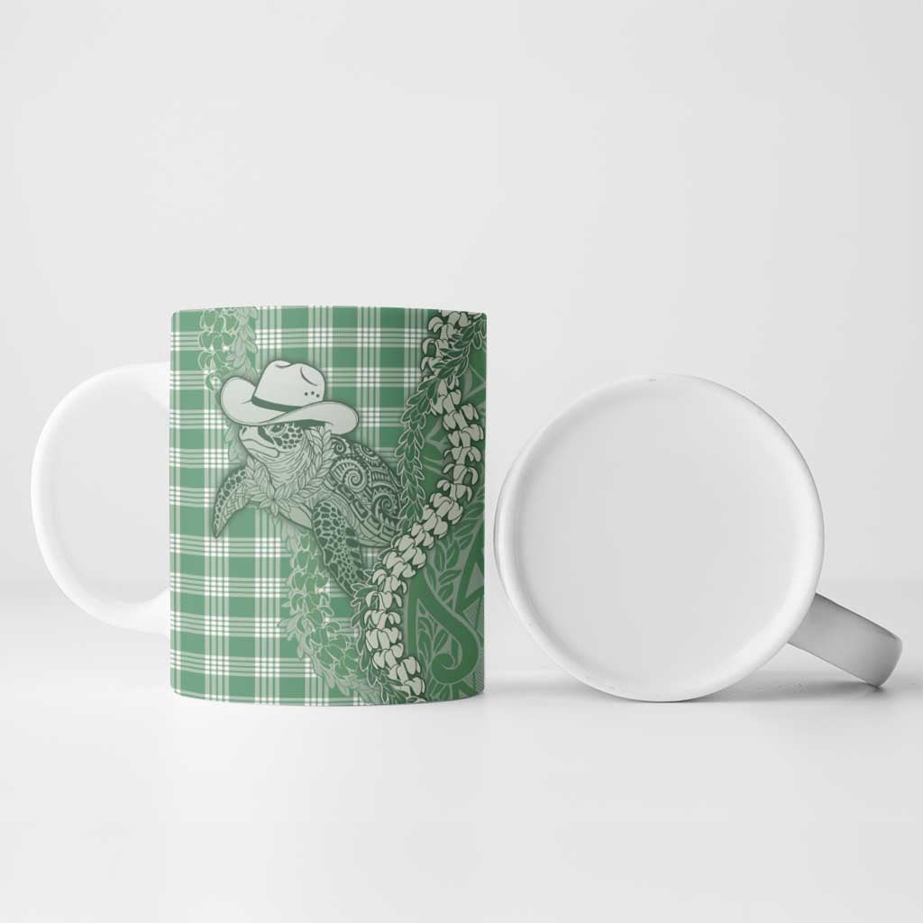 Green Hawaii Palaka Cowboy Turtle Ceramic Mug Hawaiian Paniolo Puakenikeni Maile Lei - Polynesian Pride