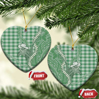 Green Hawaii Palaka Cowboy Turtle Ceramic Ornament Hawaiian Paniolo Puakenikeni Maile Lei - Polynesian Pride