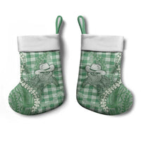 Green Hawaii Palaka Cowboy Turtle Christmas Stocking Hawaiian Paniolo Puakenikeni Maile Lei - Polynesian Pride