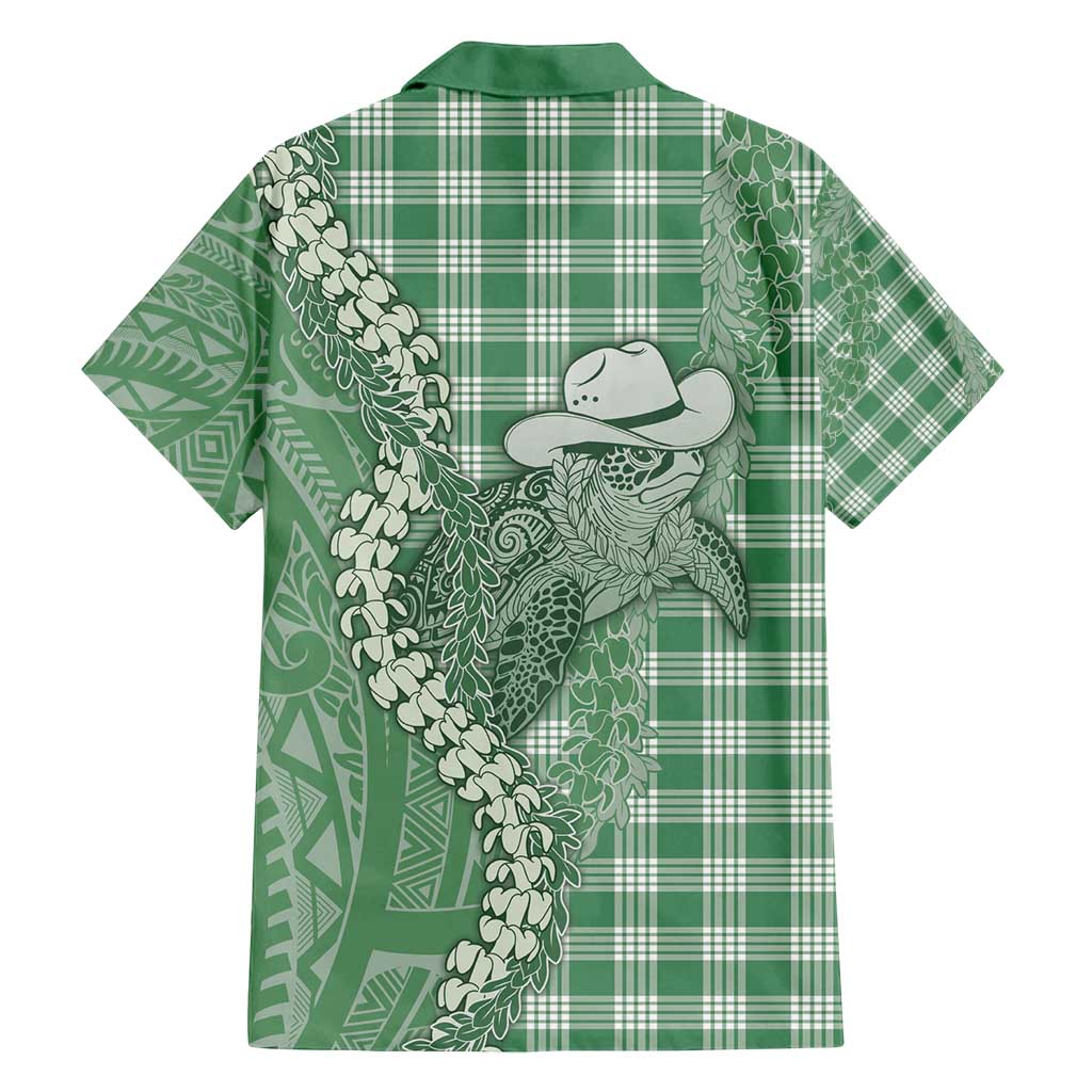 Green Hawaii Palaka Cowboy Turtle Family Matching Puletasi and Hawaiian Shirt Hawaiian Paniolo Puakenikeni Maile Lei - Polynesian Pride